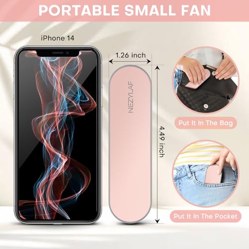 Portable mini handheld Fan, small Rechargeable Personal Fan for 9-15 Hours Runtime, Pocket Design for Travel/Women Essentials/vacation/beach/vacation/airplane/disney - color: Pink