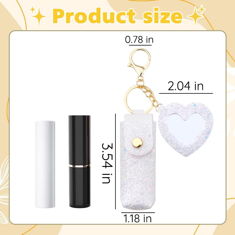 Sisadodo Glitter Lip Oil Holder Key Chains for Woman Lipstick Case with Mirror Lip Balm Keychain for Lipstick Case Keychain - color: White-heart