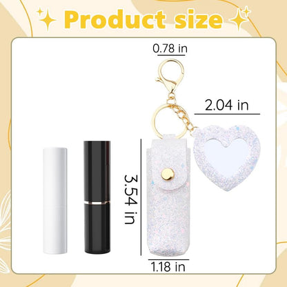 Sisadodo Glitter Lip Oil Holder Key Chains for Woman Lipstick Case with Mirror Lip Balm Keychain for Lipstick Case Keychain - color: White-heart