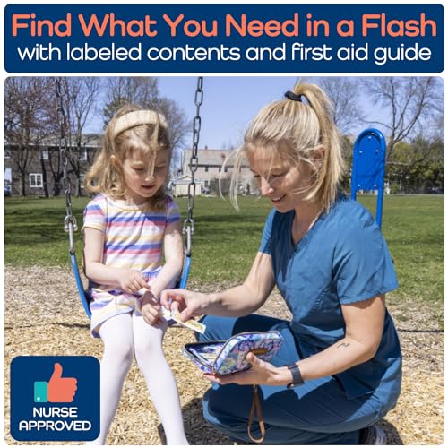 KeepGoing Travel First Aid Kit for Kids – 130 Pc. for Car, Home, Purse, Diaper Bag & Backpack with Latex-Free Bandages - Mini First Aid Kit Travel Size TSA-Approved