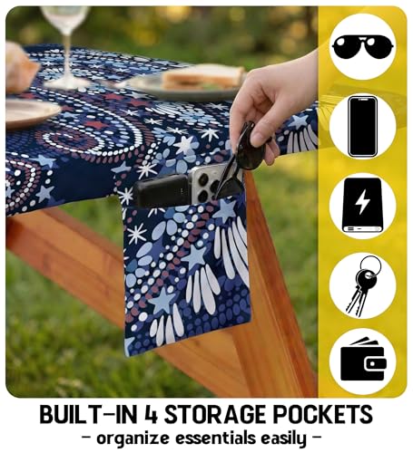 Picnic Table Cover with Bench Covers Tablecloth Table Cloth Camping Gifts for 30th 40th 50th 55th 60th 70th 80th 45th 65th 75th 40 50 55 60 65 70 Year Old Camper RV Owner Camping Lovers Men Women - color: Blue Paisley, size: 72in