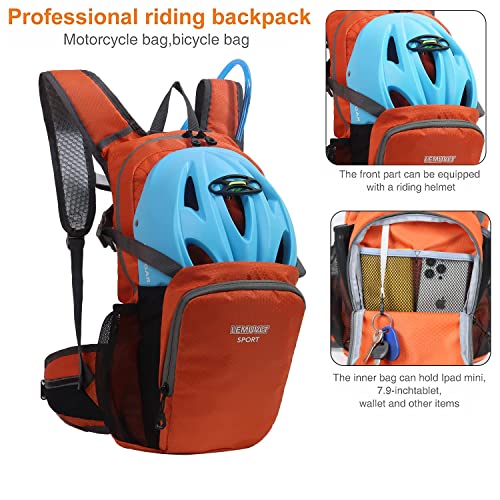 Hiking Daypack Waterproof Biking Backpack 15L Lightweight Durable Backpack for Ski Snowboarding Running MTB Cycling - color: Orange