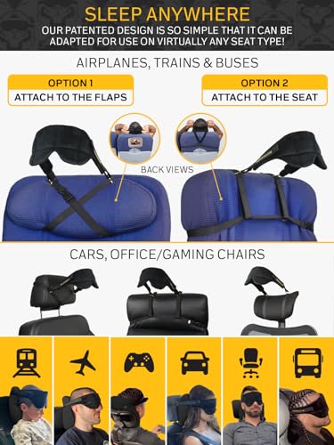 Sleeper Hold Travel Pillow - Real Sleeping Experience on Long Flights - Head Strap with Eye Mask - Super-Soft, Lightweight, Easy-to-Carry, and Machine-Washable Airplane Pillow
