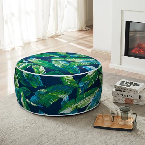 Magpie Fabrics Inflatable Stool Ottoman Pouf D20 xH9, Outdoor Round Footrest Footstool, Portable for Patio Travel Camping - Green Lagoon Leaves - color: Green Lagoon Leaves