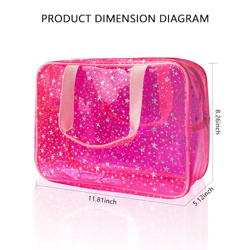 Yellow Star Large Cosmetic Bag and Travel Pouch with Handle,Durable Material,Zipper Design-Ideal for Makeup,Travel Essentials - color: Fluorescent Yellow