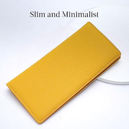 Bveyzi Ultra Slim Thin Leather RFID Blocking Credit Card Holder Bifold Clutch Wallets for Women - color: Yellow