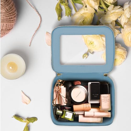 Prite Clear Makeup Bag Cosmetic Organizer Case Waterproof Travel Toiletry Bag Skincare Pouch with Golden Zipper(Blue) - color: Blue, size: Standard - Single Layer