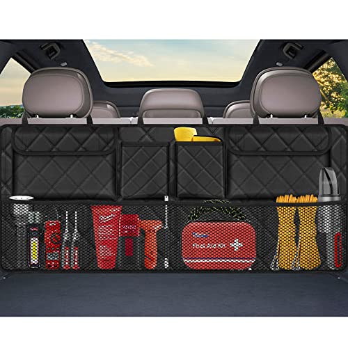 Femuar Car Trunk Organizer, Large Capacity Backseat Trunk Organizer (42"*18"), Collapsible Car Storage Bag with 8 Pockets, SUV/MPV/Truck - Black - color: black