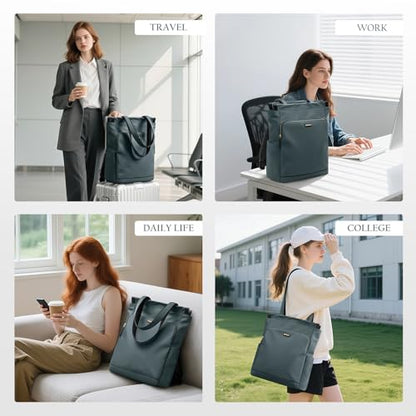 GOLF SUPAGS Convertible Laptop Backpack for Women Casual Daypack Notebook Tote Bag for Work College Travel Leisure (Atrovirens) - color: Atrovirens
