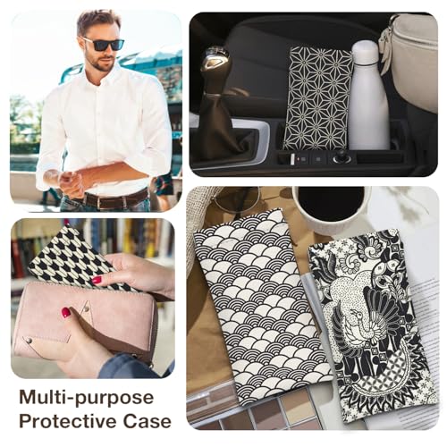 Eyeglasses Sunglasses Case PU Soft Squeeze Top Glasses Pouch for Women Men,Floral Pattern Portable Anti Scratch - color: Black and White Japanese Pattern