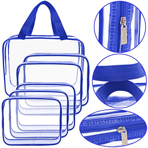 APREUTY Clear Makeup Bags, TSA Approved 6Pcs Cosmetic Makeup Bag Set Clear PVC with Zipper Handle Portable Travel Luggage Pouch Airport Airline Vacation (Blue) - color: Blue-6PCS(Large+Medium+Small)