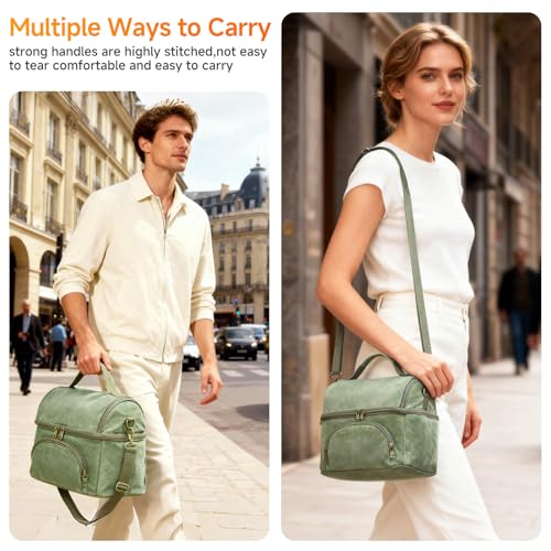 Waxed Canvas Lunch Bag with 2 XL Ice Packs, Canvas Lunch Box, Lunch Cooler for Men Work, 10.5L 2 Compartments Insulated Leakproof Cooler Bags for Camping, Beach and Road Trips - color: London Green