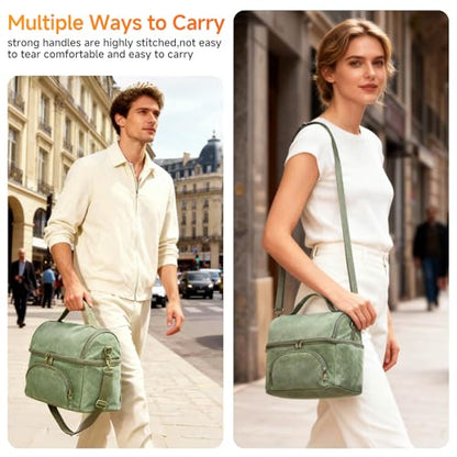 Waxed Canvas Lunch Bag with 2 XL Ice Packs, Canvas Lunch Box, Lunch Cooler for Men Work, 10.5L 2 Compartments Insulated Leakproof Cooler Bags for Camping, Beach and Road Trips - color: London Green