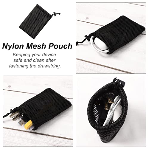 uxcell Nylon Mesh Drawstring Bag, 5 x 3.5 Inch Small Storage Pouch String Bags for Mini Stuff MP3 Charger Earphone Key, 3pcs Travel Kit Organizer for Lipstick Cosmetic Jewelry, Black