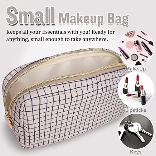 Nylon Small Makeup Bag for Purse, Cute Checkered Makeup Bag Preppy Cosmetic Zipper Pouch Purse, Waterproof Portable Travel Toiletry Bag Clutch Make Up Brush Bag Organizer for Women Girls(Checkered) - color: Checkered, size: Small