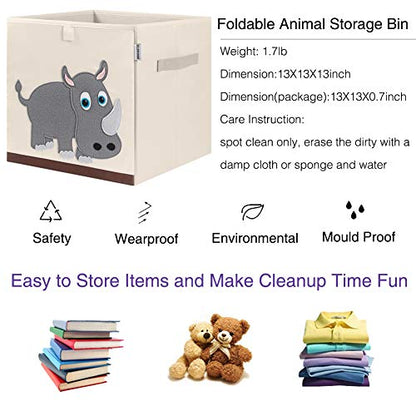 Foldable Animal Cube Storage Bins Fabric Toy Box/Chest/Organizer for Kids Nursery, 13 inch (Rhino) - color: Rhino