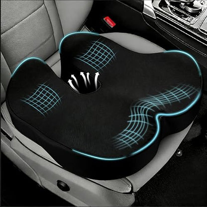 Seat Cushions for Office Chairs & Car, Ergonomic Memory Foam Seat Cushion with Breathable Holes for Tailbone Pain Relief, Sciatica