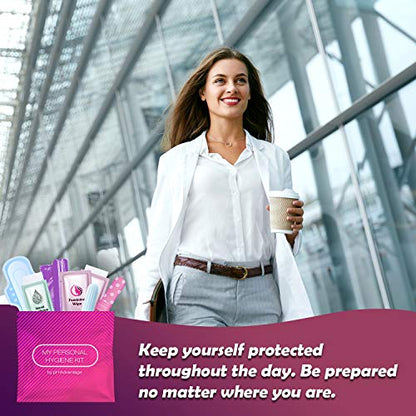 Menstrual Kit All-in-One 10 Pack | Convenience on the Go | Period Kit Pack for Travelling, Tweens & Teenagers or just When You’re Out | Individually Wrapped Feminine Hygiene Product (Pink) - color: Pink