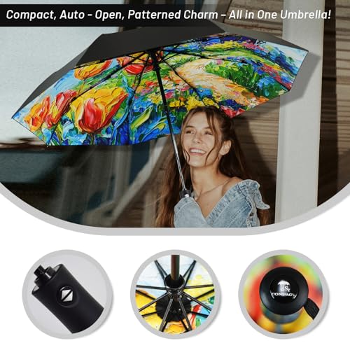 SY COMPACT Travel Umbrella - Windproof Automatic Compact Umbrella for Rain, Lightest 8-Rib, Small, Strong & Portable, Durable Grip, Fits Backpack & Car, Factory Direct (UV Available) - color: UPF-Windmill
