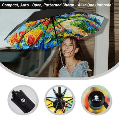 SY COMPACT Travel Umbrella - Windproof Automatic Compact Umbrella for Rain, Lightest 8-Rib, Small, Strong & Portable, Durable Grip, Fits Backpack & Car, Factory Direct (UV Available) - color: UPF-Windmill