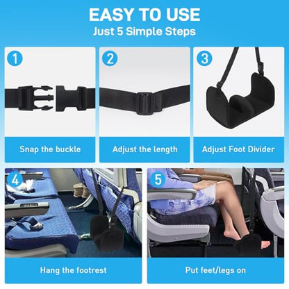 Airplane Foot Hammock, Foot Hammock for Travel Accessories with Ergonomic Removable Foot Divider Design, Airplane Foot Rest, Premium Comfortable Memory Foam & Hardboard for No Feet Clashing(Large)