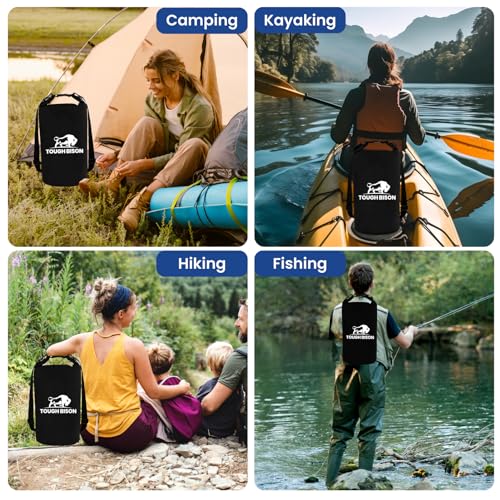 Tough Bison Bear Bag Hanging Kit - 10L Waterproof Bear Proof Food Storage Bag, 2 Straps, Rock Sack & 2 Ropes with 4 Safety Clips for Hiking, Kayaking, Camping, Outdoor Adventures