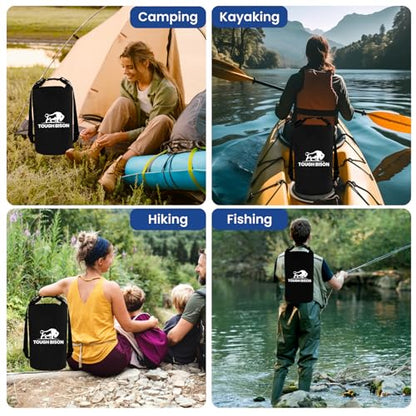 Tough Bison Bear Bag Hanging Kit - 10L Waterproof Bear Proof Food Storage Bag, 2 Straps, Rock Sack & 2 Ropes with 4 Safety Clips for Hiking, Kayaking, Camping, Outdoor Adventures