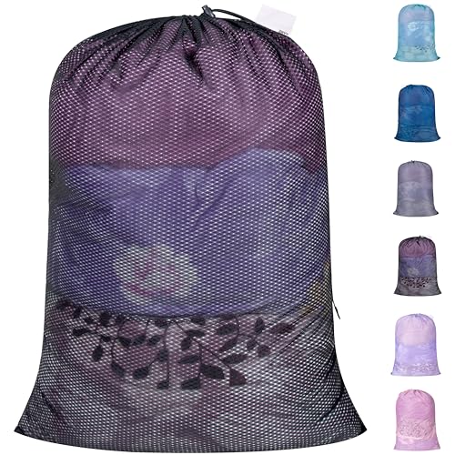 Polecasa Heavy Duty Diamond Mesh Laundry Bags 24x36"- Machine Washable Large Commercial Grade Laundry Bag with Drawstring & ID Tag for College Dorms, Travel, Sports Equipment – Black - color: Black, size: 24"x36" |1 Pack