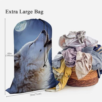 Swono Large Capacity Laundry Hamper Basket Wild Wolf Winter Jungle Starry Night Stars White Wildlife Storage Baskets for Bedroom, Bathroom, Dorm, Dining Room, Animal Theme - color: Wild Wolf