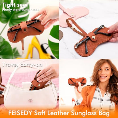 FEISEDY Soft Leather Sunglass Case-Slim Portable Glasses Holder with Button-Closure Wrist Strap for Travel & Outdoor B0308 - color: White
