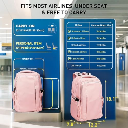 Travel Backpack for Women Men Carry on Backpack, Airline Approved Large Travel Bag Flight Approved Personal item, 15.6 Inch Laptop Backpack Casual Daypack for Weekender Business Hiking-PINK - color: Pink