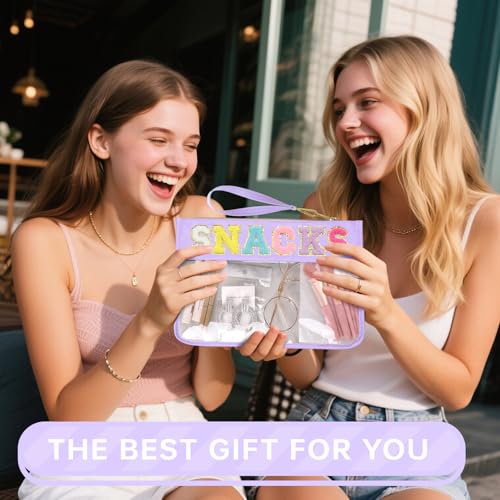 Siwara Snack Bags Clear Pouch Travel Makeup Bag Chenille Letter Bags for Zipper Pouch Clear Cosmetic Bag Clearly Tote Bag Makeup Travel Bags for Women - color: Purple