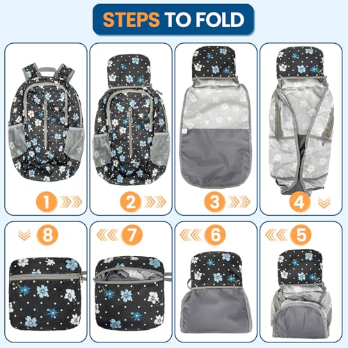 ZOMAKE Ultra Lightweight Packable Backpack 25L - Foldable Hiking Backpacks Water Resistant Small Folding Daypack for Travel(Black,Floral pattern) - color: Black,floral Pattern
