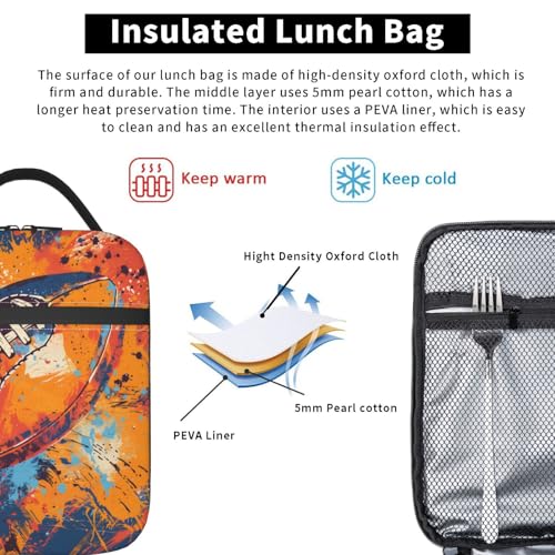 Insulated Lunch Box for Kids Boys Girls, Reusable Lunch Bag for School, Office, Work, Picnic, Travel, Abstract Football Lunch Box - color: lunch box 127