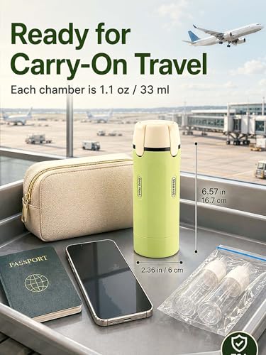 4 in 1 Travel Dispenser Bottle, TSA Approved Leak Proof Refillable Toiletry Containers for Shampoo, Conditioner, Lotion & Skincare – Easy Clean Travel Bottles for Gym, Business - color: Key Lime