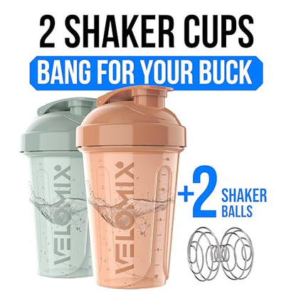 VELOMIX -2 Pack- 20 oz Protein Shaker Bottles for Protein Mixes - 2x Wire Whisk | Leak Proof Shaker Cups for Protein Shakes and Pre Workout | Protein Shaker Bottle Pack (B2) Soft Glow - color: B2) Soft Glow