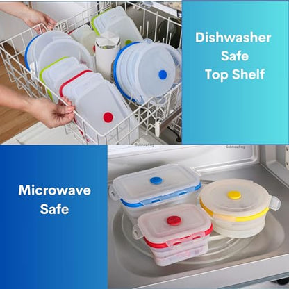 ECOBERI Collapsible Food Storage Containers, Silicone Large 2 Piece 40 oz Set, BPA-Free Meal Prep and Leftover Containers with Airtight Lids, Space-Saving, Freezer Safe - color: Blue 40oz-2pc