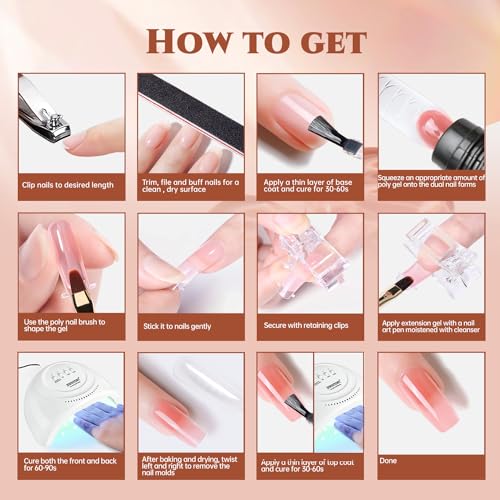 JEWHITENY 14 pcs Poly Gel Nail Extension Kit With Drill Machine U V Nail Light ALL In One Polygel Starter Kit - color: A06