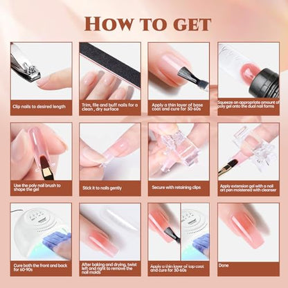 JEWHITENY 14 pcs Poly Gel Nail Extension Kit With Drill Machine U V Nail Light ALL In One Polygel Starter Kit - color: A06
