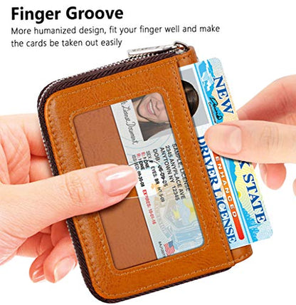 FurArt Zipper Wallet Women, RFID Blocking Credit Card Wallet, Business Card Holder, Compact Size KeyChain Wallet - color: Brown