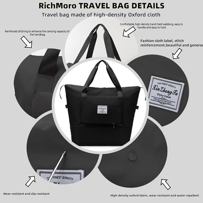 Large Capacity Foldable Travel Bag, Expandable lightweight Carry on Bag, Dry with Wet Separation Spor Duffel Bags (Black+Toiletry Bag) - color: Black+Toiletry Bag