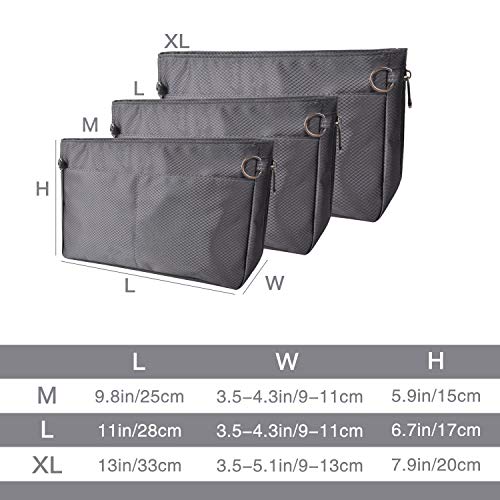 Vercord Expandable Nylon Handbag Purse Organizer Insert Liner Shaper Bag in Bag Dark Grey Medium - color: Dark Grey, size: Medium