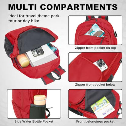 HOLYLUCK 20L Lightweight Packable Hiking Daypack Foldable Backpack for Men Women Small Travel Outdoor Foldable Shoulder Bag-red - color: Red