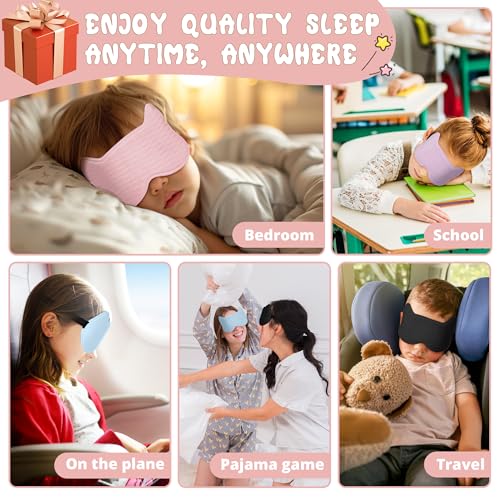 Kids Sleep Mask Eye Mask: 3D Contoured Cup Sleeping Masks, Blindfold with Adjustable Strap, Kids Eye Cover for Boys, Girls, Teens, Pressure-Free with Memory Foam Face Mask for Sleeping (Pink) - color: Pink