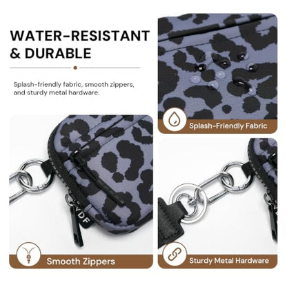 YDF Small Nylon Wristlet Wallet for Women, Minimalist Zip Keychain Coin Purse Card Case with Clear ID Window, Water-Resistant Pouch - color: Charcoal Leopard
