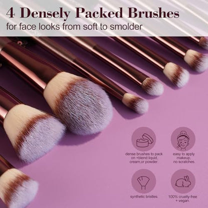 BS-MALL 14 Pcs Makeup Brushes Set with 1 Pcs Makeup Sponge – Essential Foundation Powder Concealers, Eye Shadows, Blush Makeup Brushes with Travel Makeup Case (Coffee) - color: Coffee