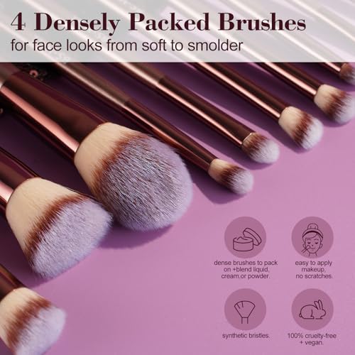 BS-MALL 14 Pcs Makeup Brushes Set with 1 Pcs Makeup Sponge – Essential Foundation Powder Concealers, Eye Shadows, Blush Makeup Brushes with Travel Makeup Case (Coffee) - color: Coffee