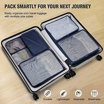 Mossio 6 Set Packing Cubes with Shoe Bag - Lightweight Travel Luggage Suitcase Organizers - color: Navy Blue
