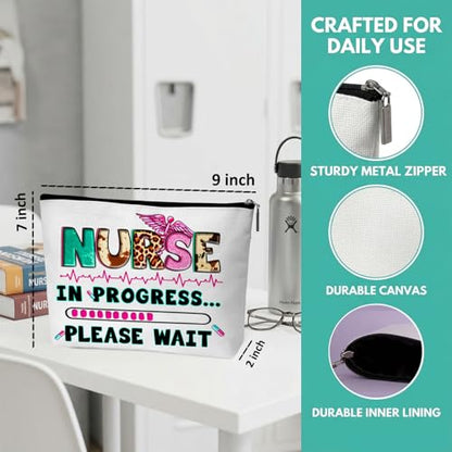 Nurse Graduation Gifts for Women, Nurse Medical Makeup Bag Appreciation Birthday Gifts for Nurses, Nursing Essentials Travel Cosmetic Pouch Bags with Zipper - B01 - style: Nurse in Progress Please Wait