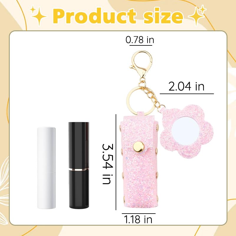 Sisadodo Glitter Lip Oil Holder Key Chains for Woman Lipstick Case with Mirror Lip Balm Keychain for Lipstick Case Keychain - color: Pink-flower